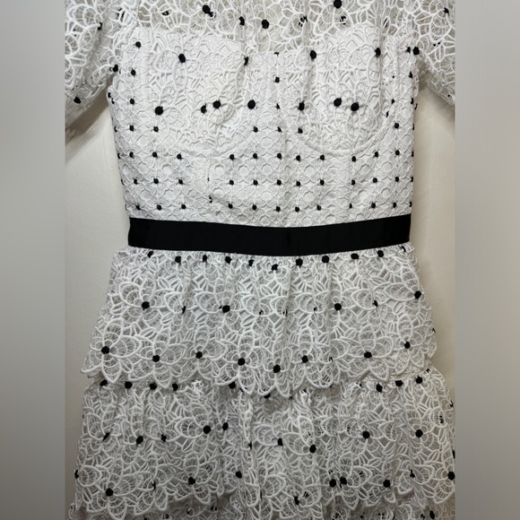 White Black Corset Hibiscus Floral Lace Guipure Tiered Mini Dress Size Small - Picture 7 of 15